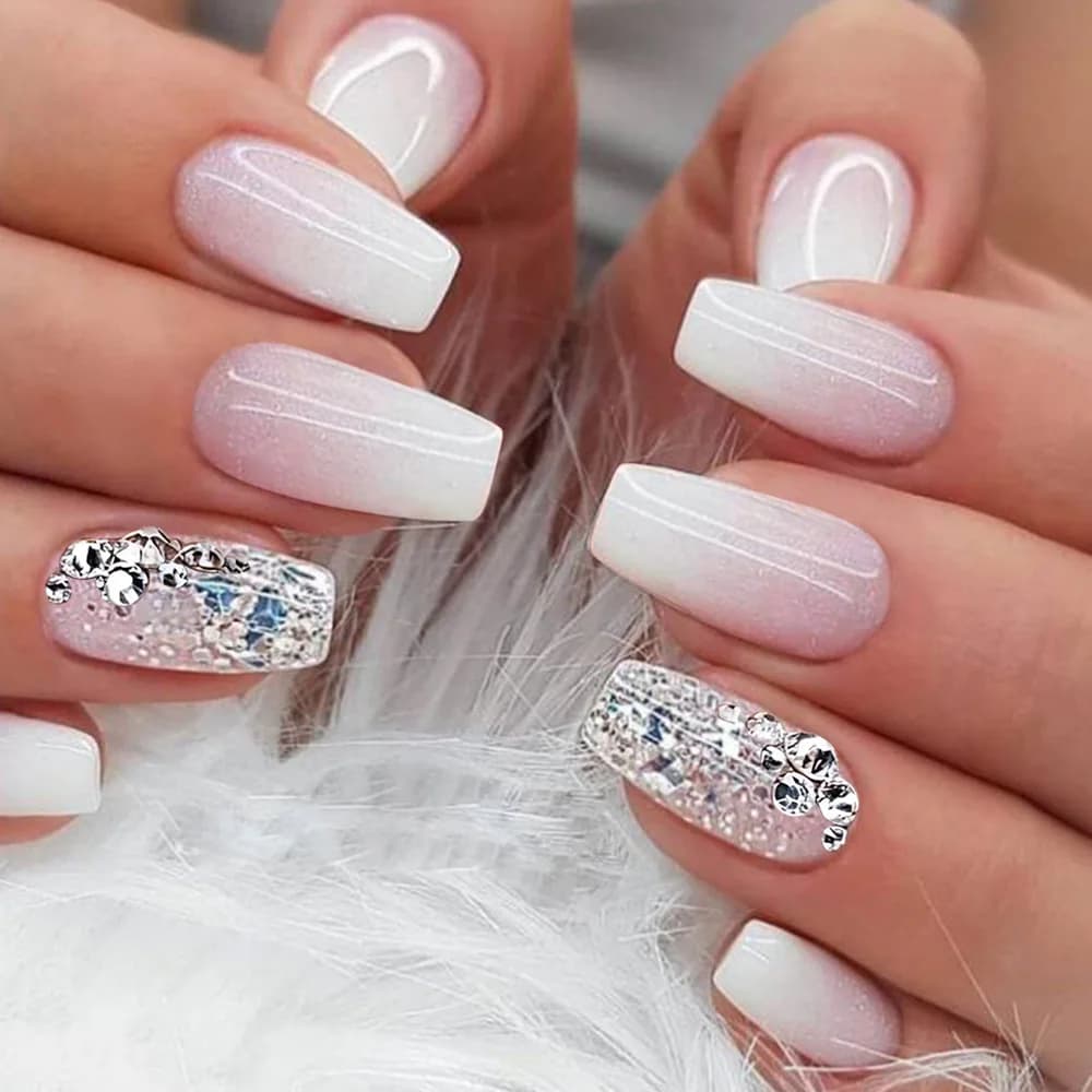 Nuovi Adesivi per Unghie 2026, Semplici e Raffinati, con Glitter e Strass, Effetto Sfumato Rosa Radice di Loto