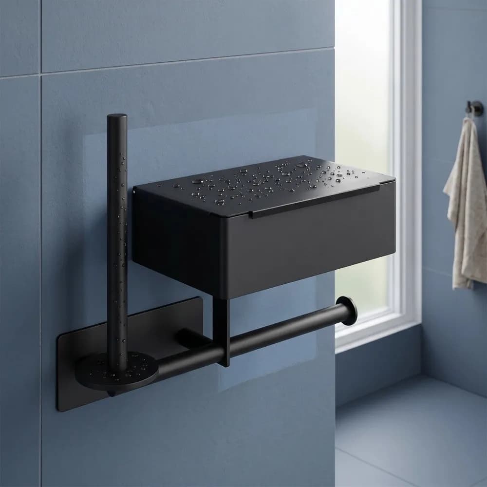 Portarotolo per Carta Igienica in Acciaio Inox, Porta Salviette Verticale a Doppia Asta, Portaoggetti Multifunzionale Senza Foratura per Bagno