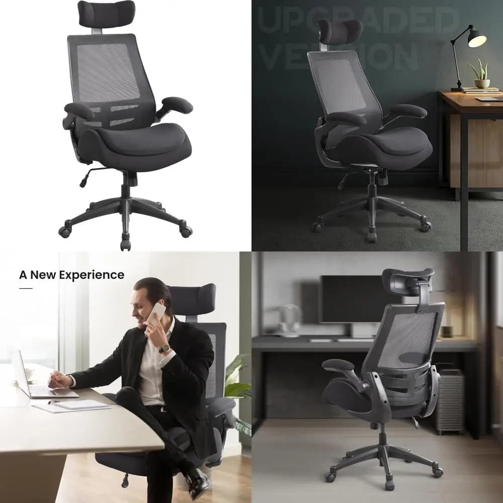 Sedia ergonomica in rete con schienale alto, morbidi braccioli regolabili e doppio sedile imbottito per un comodo uso in ufficio