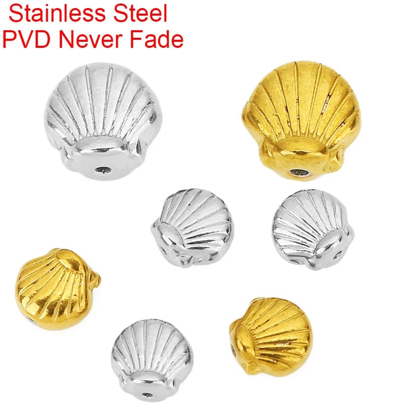 10pcs PVD 7mm Stainless Steel Shell Beads for Bracelet Never Fade Large Hole Spacer Necklace Beads Bulk Diy Jewelry Findings