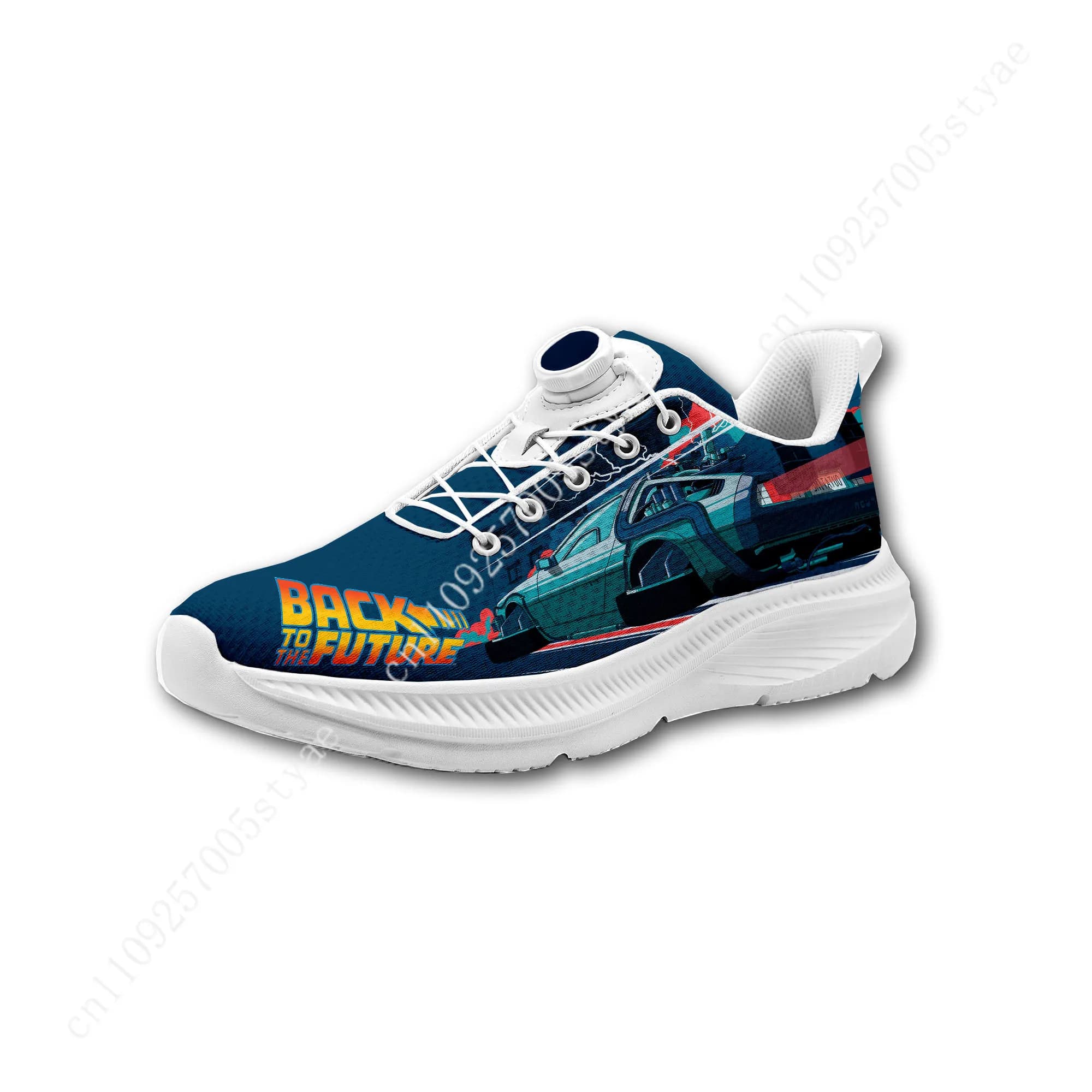 B-Back To The-Future Custom Walking Travel Hiking Shoes Men Woman Rotating Button Without Laces Shoe Design Sneakers Unisex