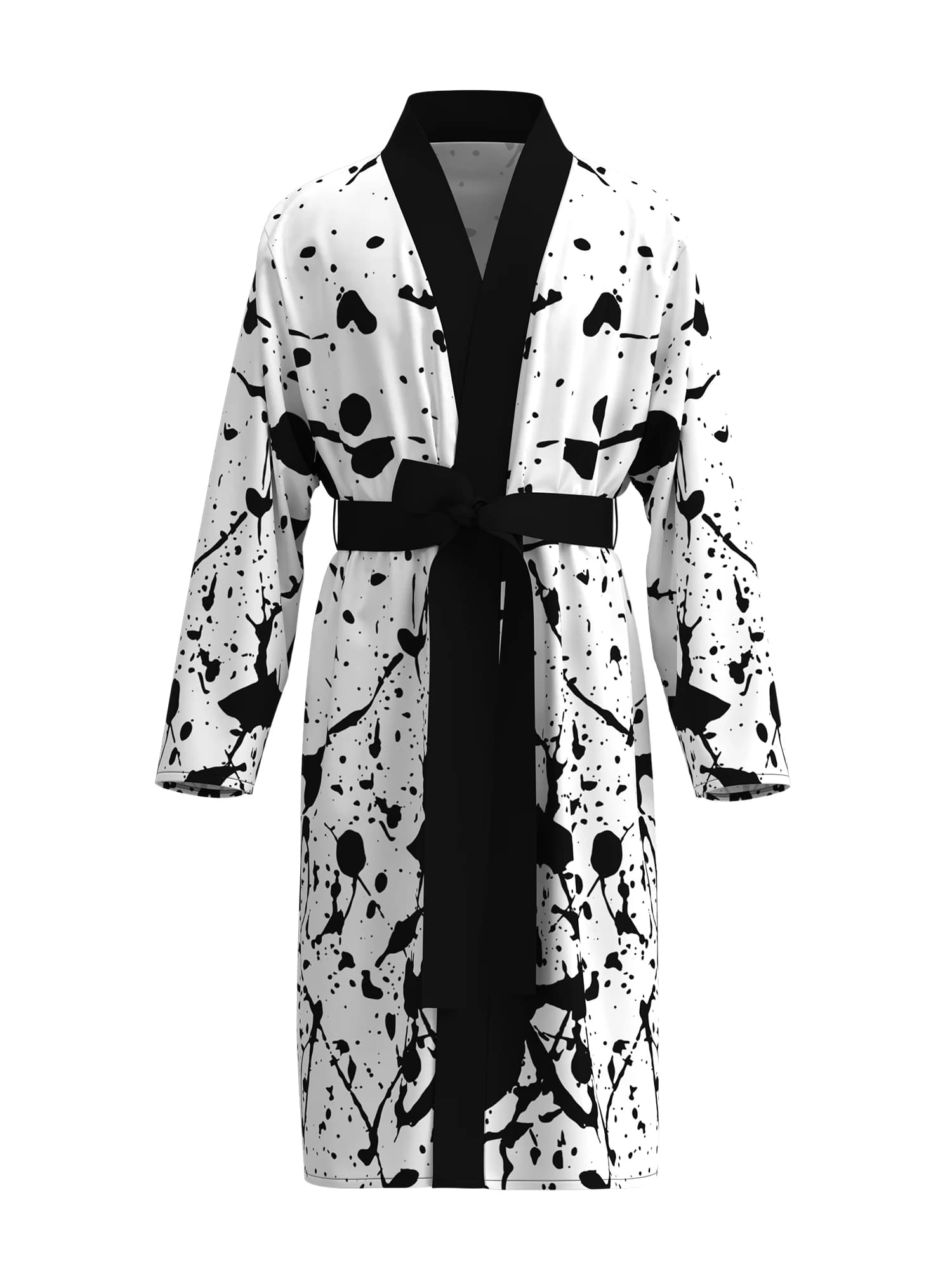 Accappatoio kimono da uomo con stampa artistica bianco e nero, abbigliamento per la casa a maniche lunghe con motivo graffiti moderno, camicia da notte casual