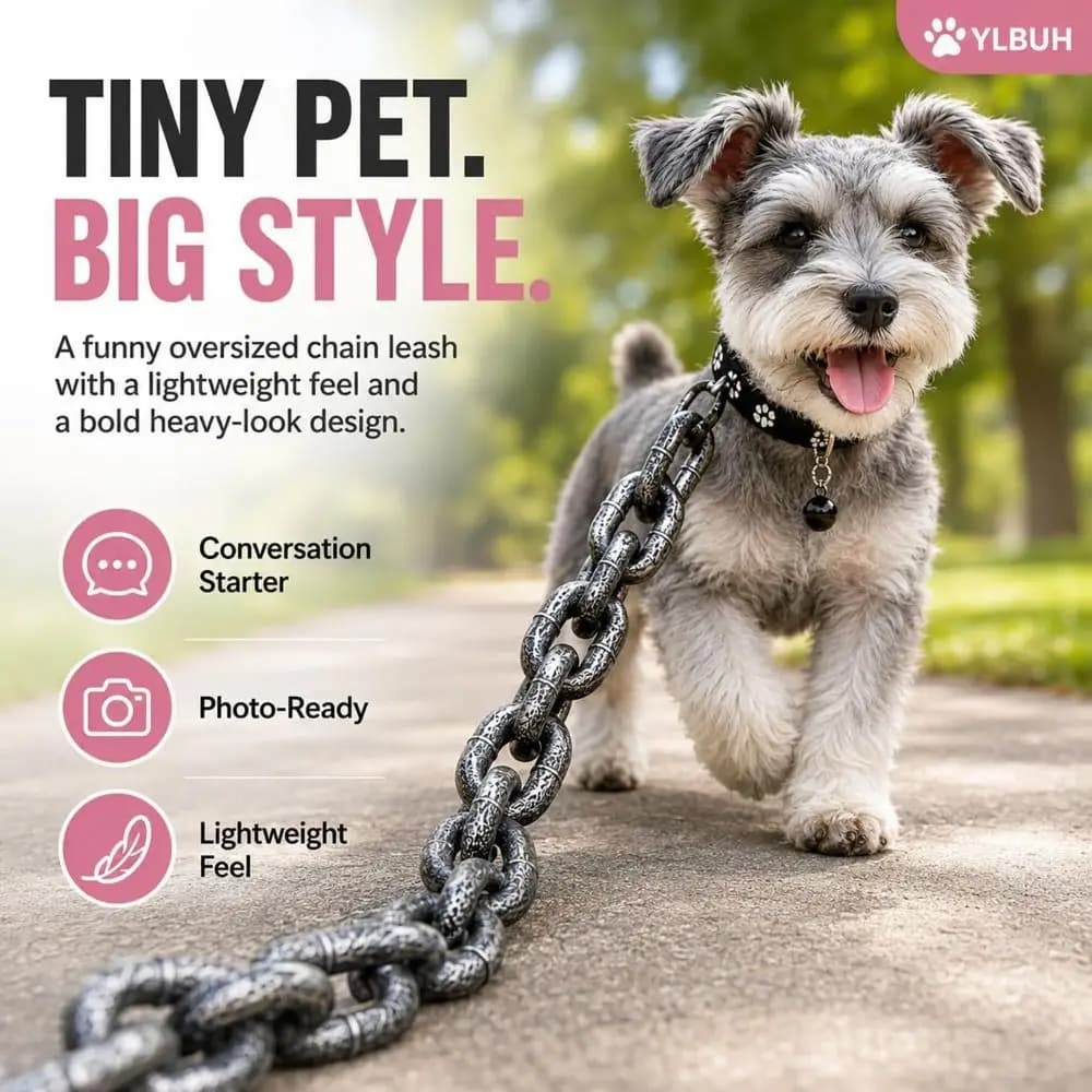 Novelty Faux Metal Link Fake Chain Leash Lightweight Funny Dog Leash Prop Durable Photo Prop Leash Puppy Walking