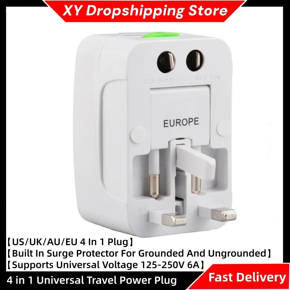 Adattatore Universale da Viaggio 4 in 1 125-250V 6A Convertitore di Presa Universale Portatile Caricatore da Muro Bianco