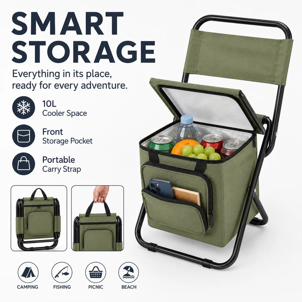 3 In 1 Folding Camping Chair Portable Outdoor Stool Lightweight Fishing Chair With Storage Bag For Hiking Picnic Travel Camping