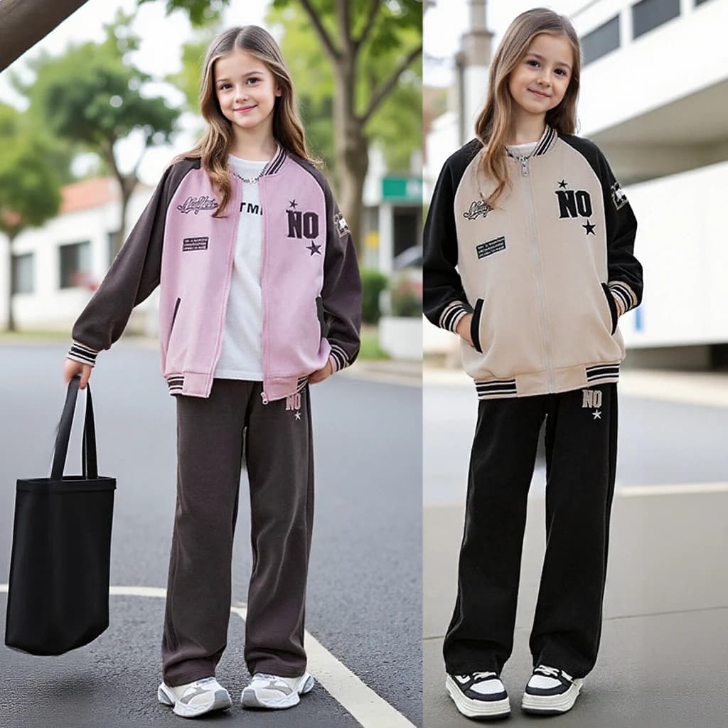 Teenager Girls' Sports Suit, Baseball Jacket and Pants, Set 2 Pieces Autumn 2026, Fashion Outfit for Kids 13-14 Years, Sporty Clothing