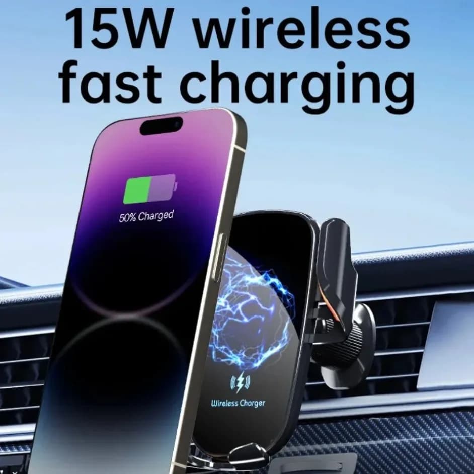 Caricabatterie wireless universale per auto Supporto per telefono per auto Supporto per telefono 15W Ricarica rapida per iPhone Xiaomi Samsung Rilevamento intelligente