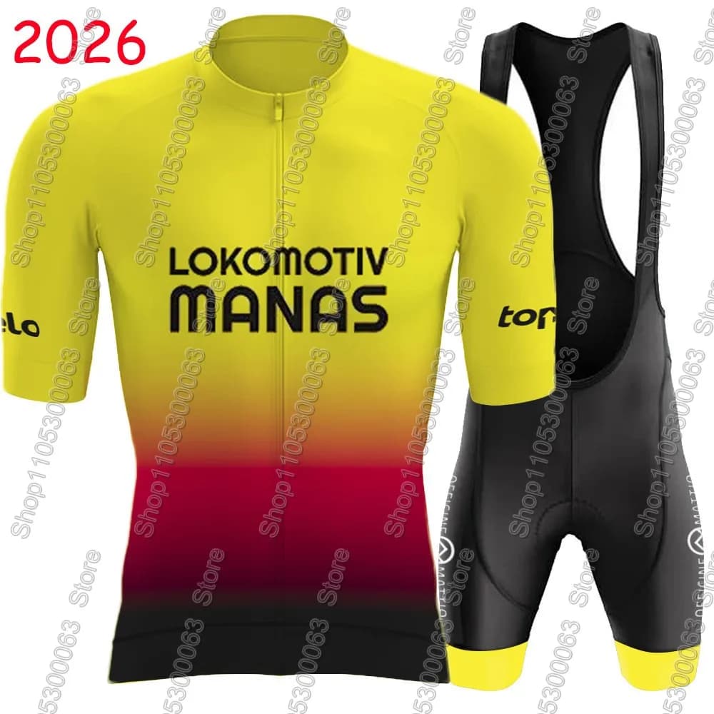 Completo Ciclismo Lokomotiv-Manas 2026 Estivo Kirghizistan - Maglia e Salopette da Bici da Corsa, Abbigliamento Ciclismo MTB