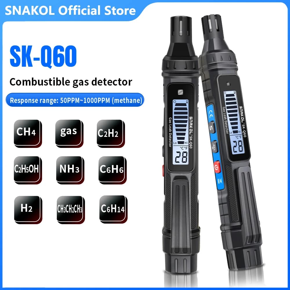 Snakol Rilevatore di Fughe di Gas Combustibile Naturale Co2 Alcol GPL Analizzatore di Metano Cicalino Ricaricabile Allarme PPM LEL Tester