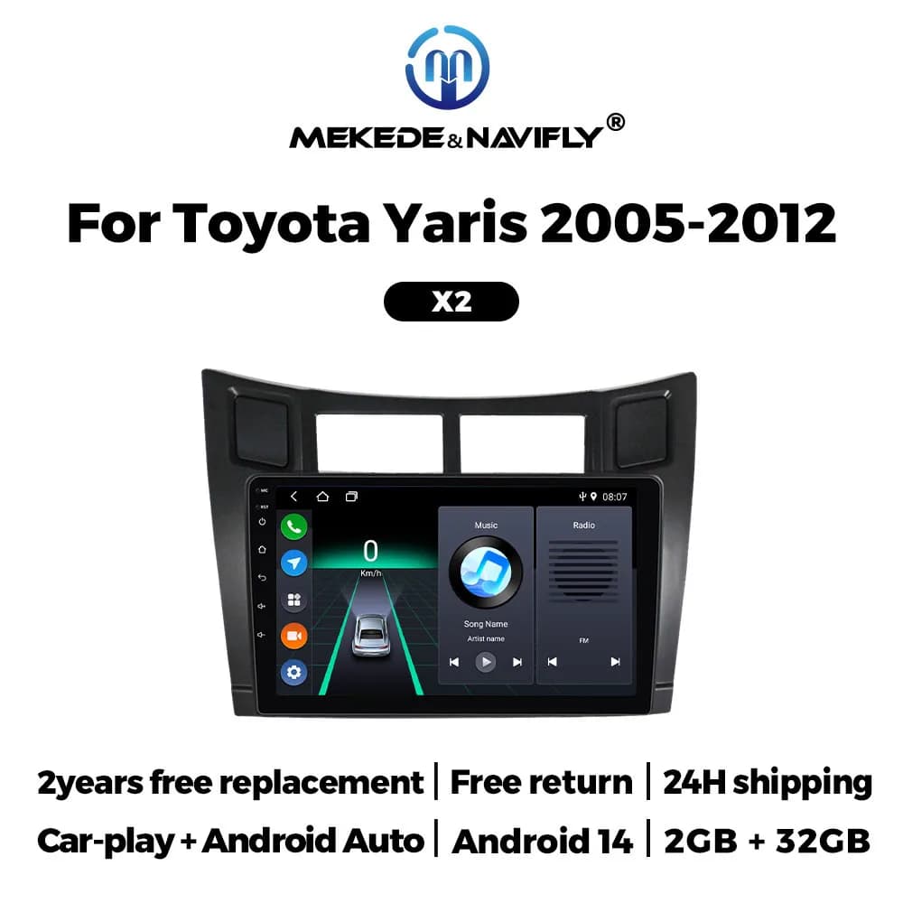 MEKEDE Android 14 per Toyota Yaris XP90 Vitz Platz 2005-2012 2 Din Autoradio Stereo Lettore Multimediale Carplay WiFi FM