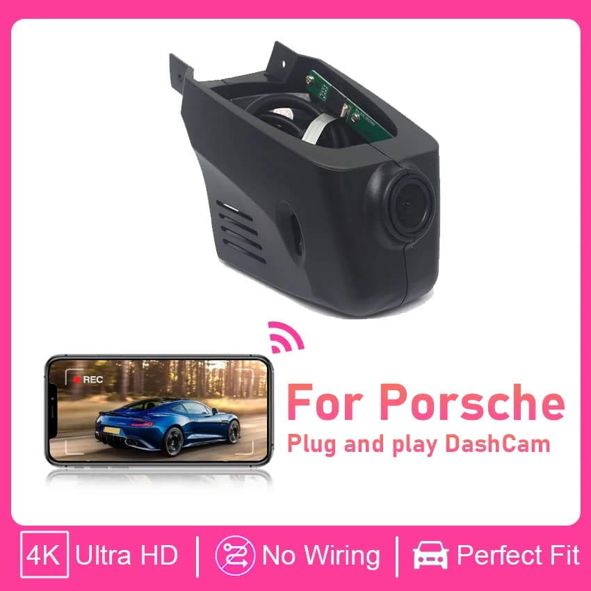 Dashcam UHD 4K 2160P per Porsche Cayenne/Macan/911/Taycan/Panamera/718 Boxster & Cayman, Plug and Play, Wi-Fi, DVR per Auto