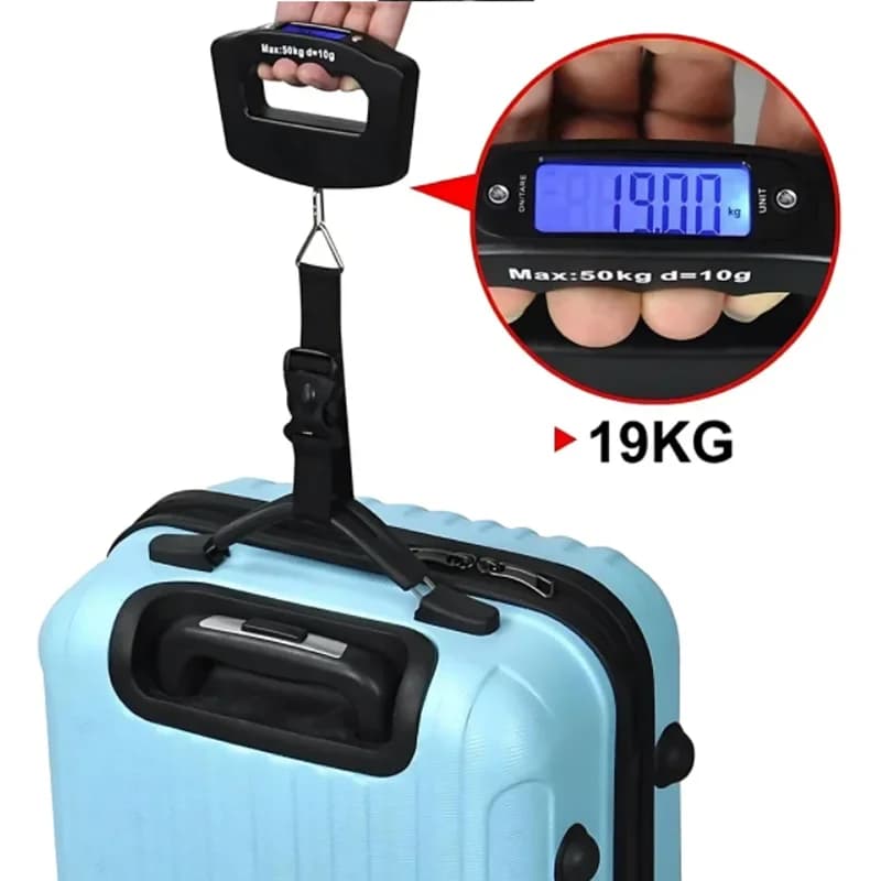 Bilancia Digitale per Bagagli 50kg/10g, Bilancia Elettronica Portatile per Valigie da Viaggio con Retroilluminazione, Bilancia Elettronica da Viaggio Sospesa