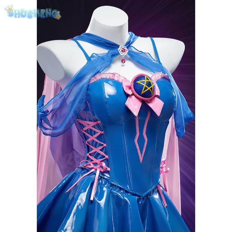 Costume da Maga Nera per Halloween, Cosplay BMG, Costume da Maga Oscura DMG, Set con Top in Pelle, Gonna e Accessori per la Testa