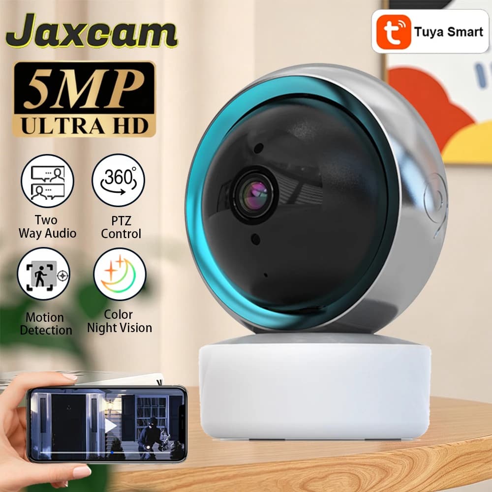 Telecamera IP WiFi Mini Tuya Smart da 5MP per Interni, Sicurezza Domestica Wireless con Rilevamento AI Umano, Telecamera di Sorveglianza CCTV, Baby Monitor