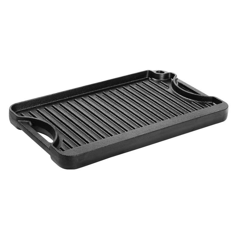 Pre-Seasoned Cast Iron Griddle 14x8.5 Inch For Gas Stoves Camping BBQ, Reversible Dual-Side Portable Rectangular Pan Handles Family Cookware Black
