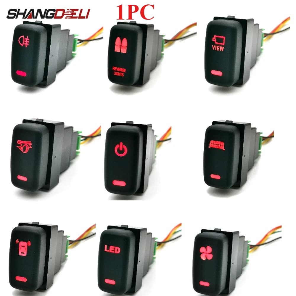 1PC Rosso HA CONDOTTO LA Luce Auto DRL Radar Accensione Spegnimento Ventola Interruttore Pulsante con filo Per Mitsubishi Outlander 06-12 Pajero Lancer