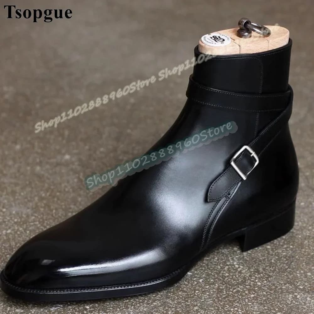Advanced Black Leather Buckle Strap Men Ankle Boots Flats Men Shoes Slip On Pointed Toe High Quality Business Banquet Men Boots