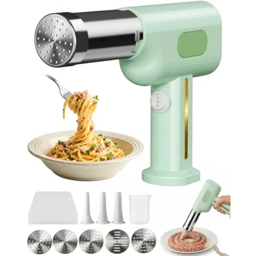 Macchina per Pasta Elettrica Portatile, Insaccatrice per Salsicce Tutto-in-Uno, Macchina per Noodle Senza Fili con Stampi e Taglierina