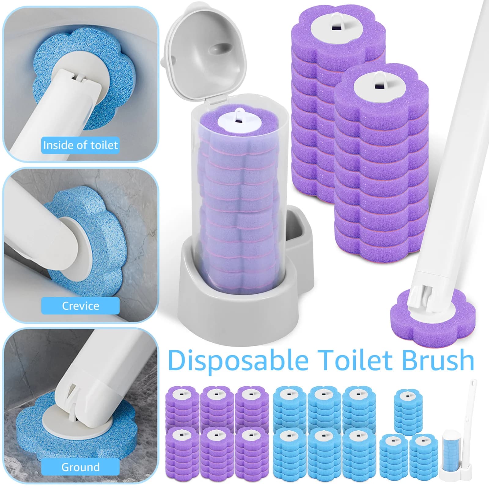 Kit di pulizia per scopino da 18/36 pezzi con scopino per WC Kit di pulizia testina di ricambio usa e getta con manico lungo e contenitore