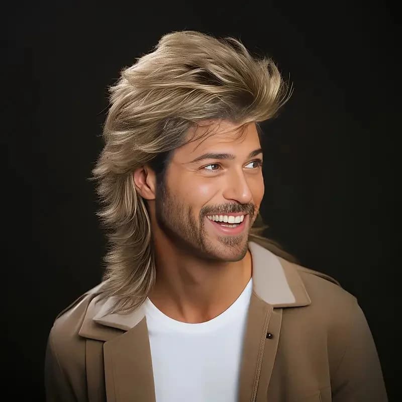 Music Festival The 1980s Man Match Snakehead Wig Fancy Party Dress Up Prop Fluffy Medium Length Hair Ball Man Mullet Wig Cover