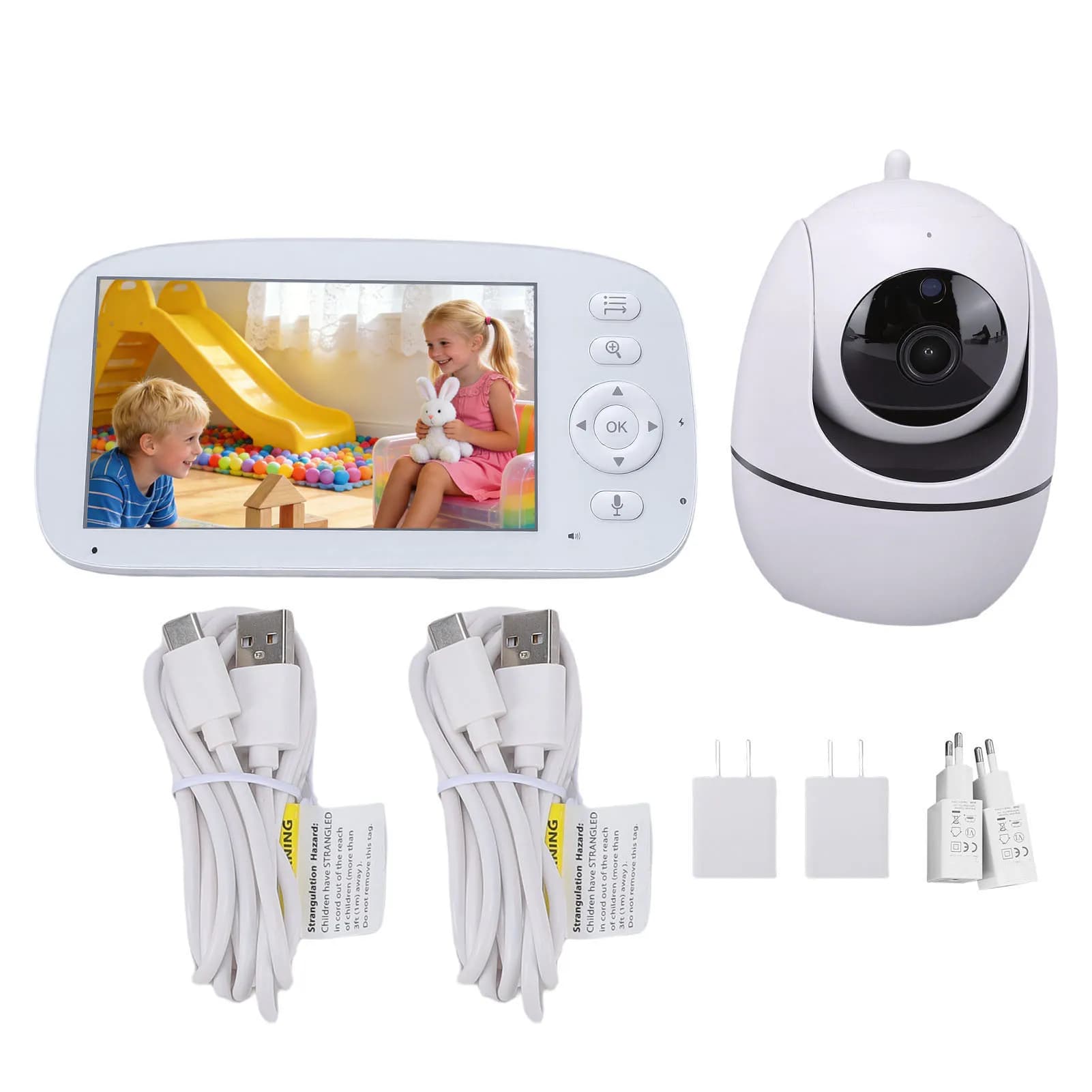 Baby Monitor Senza WiFi con Telecamera e Audio, Schermo da 5 Pollici 720P con Rotazione a 360° ° Telecamera Pan-Tilt con Zoom 2X, Visione Notturna e 35 Ore di Autonomia