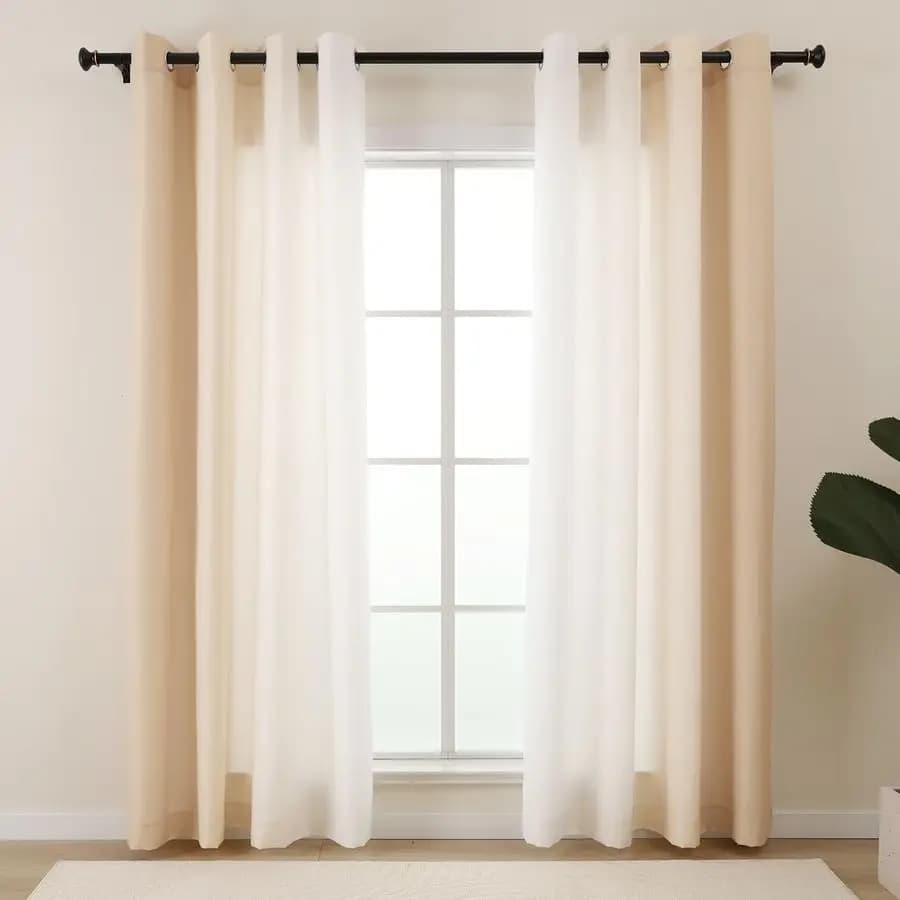 Dark Curtains Shadows Beige and Bianche, Lengths 244 cm, Set of 2 Panels, Non-transparent Filtering Curtains for Living Room