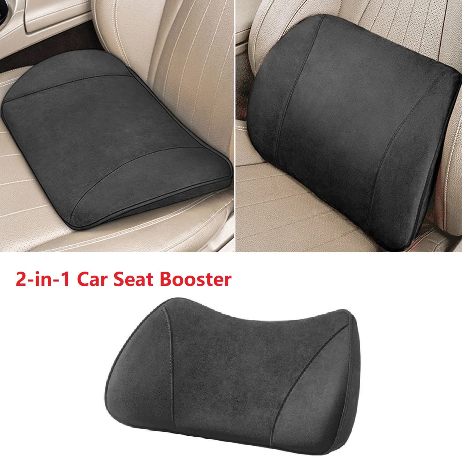 Universal 2-in-1 Car Seat Booster Driver Memory Foam Lumbar Pillow Suede Seat Height Inclined Cushion Car