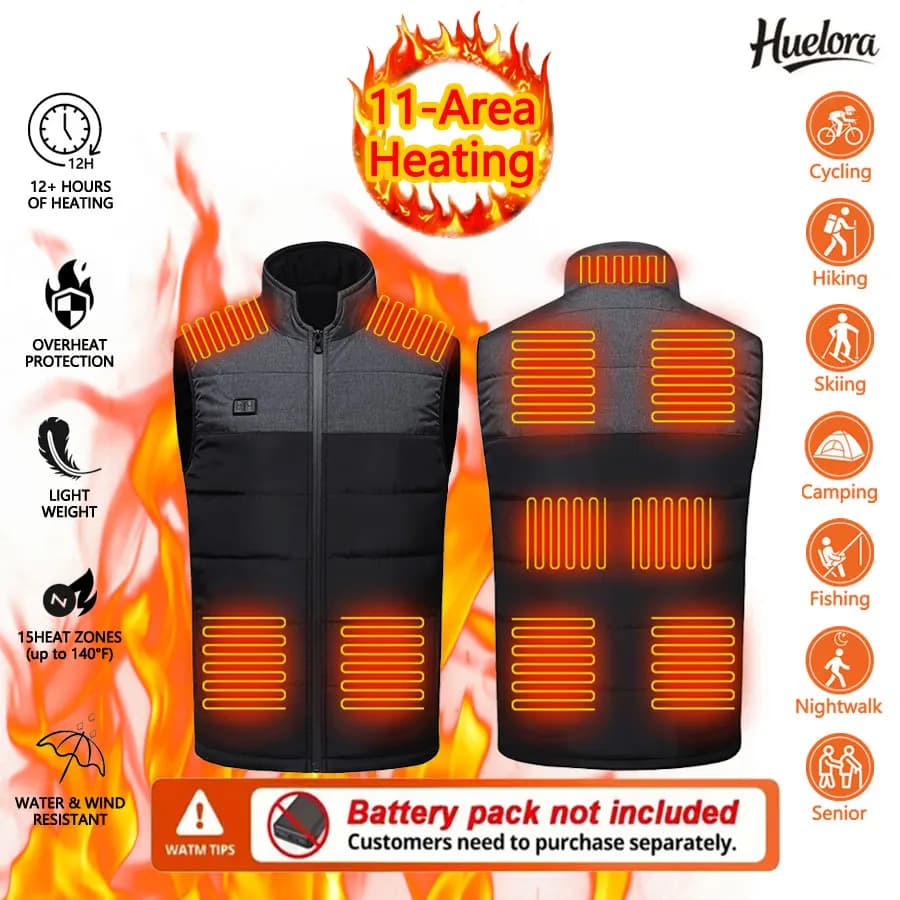 11 Area heated raised collar Men's warm heated vest Women's thermal vest for outdoor sports Winter coat (Not included The Power Bank)