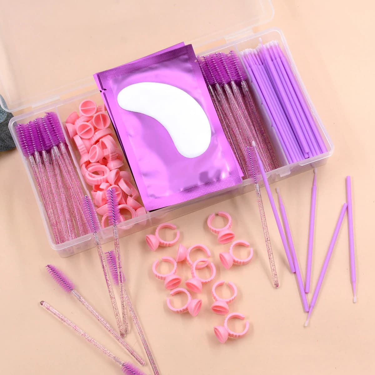 Set di 180 Pennelli per Extension Ciglia con Contenitore, Patch per Occhi, Bacchette per Mascara, Coppette per Colla Ciglia, Set di Strumenti per Applicazione Ciglia
