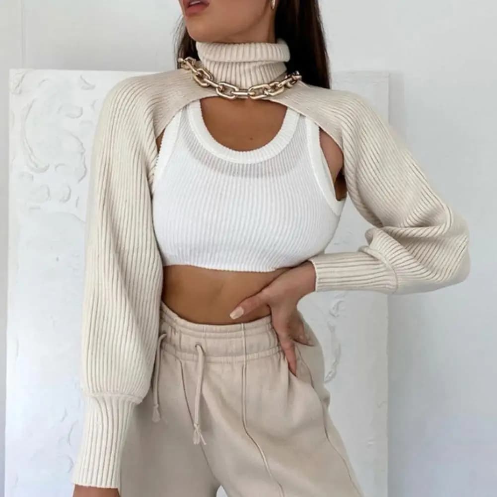 Autunno Top dolcevita colletto maglione donna maglione lavorato a maglia manica lunga lanterna Pullover colletto finto camicetta da donna decorazione superiore