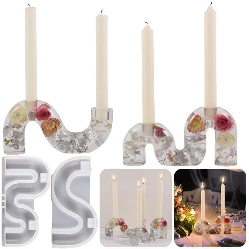 Candle Holder Silicone Mold Crystal Mirror Epoxy Resin Mould DIY Cement Gypsum Arched Mould Candlestick Home Decor