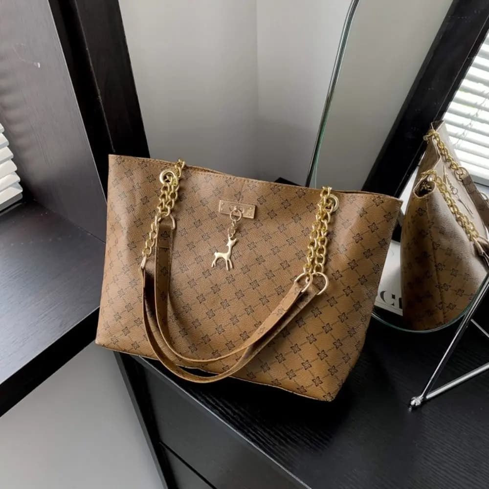 Durable PU Leather Shoulder Bags Large Capacity Printing Handbags Shopping Bag Women