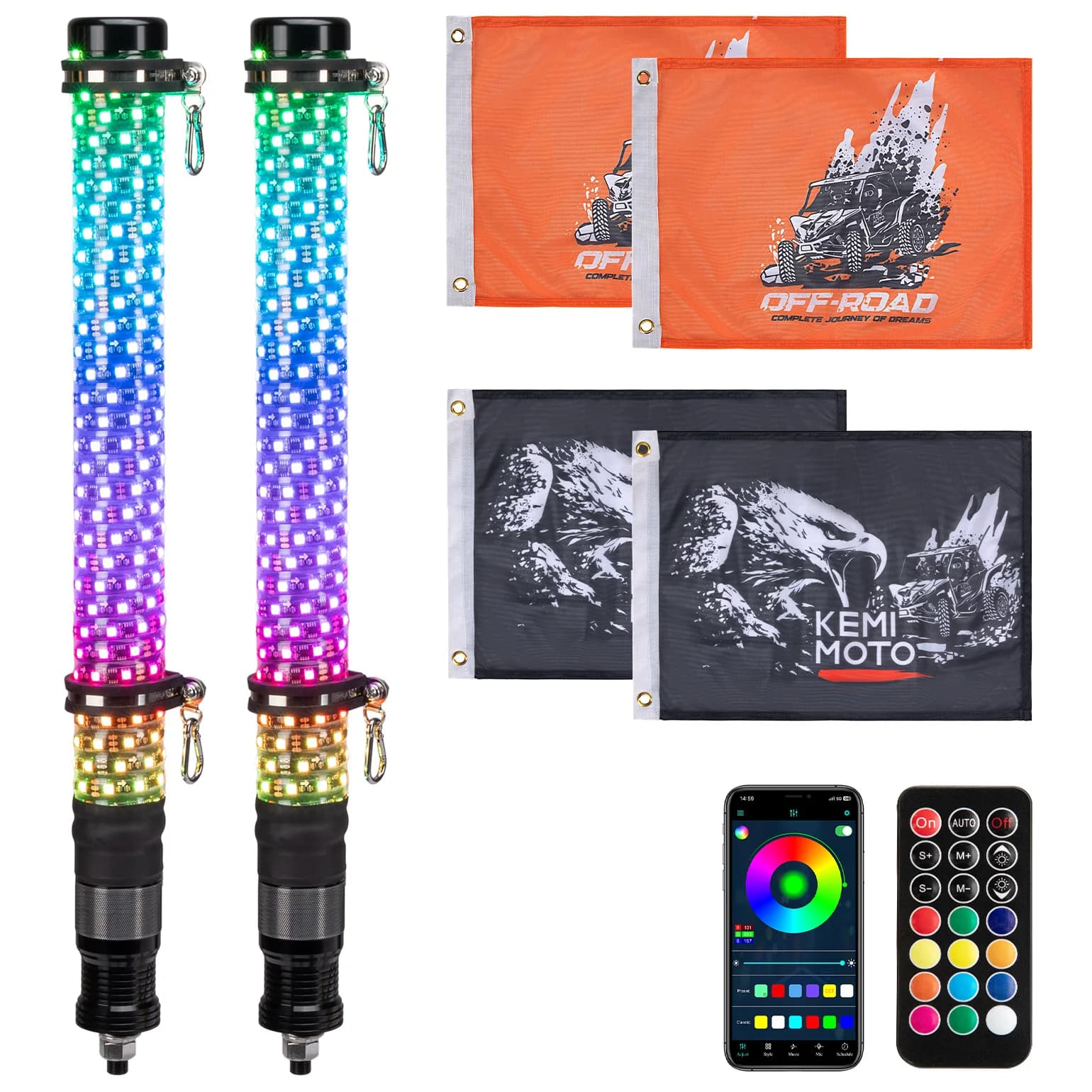 KEMIMOTO UTV ATV Fat Whip Luci Segnale di svolta impermeabile Telecomando Bluetooth per barca, auto, camion, carrello da golf per Can-Am