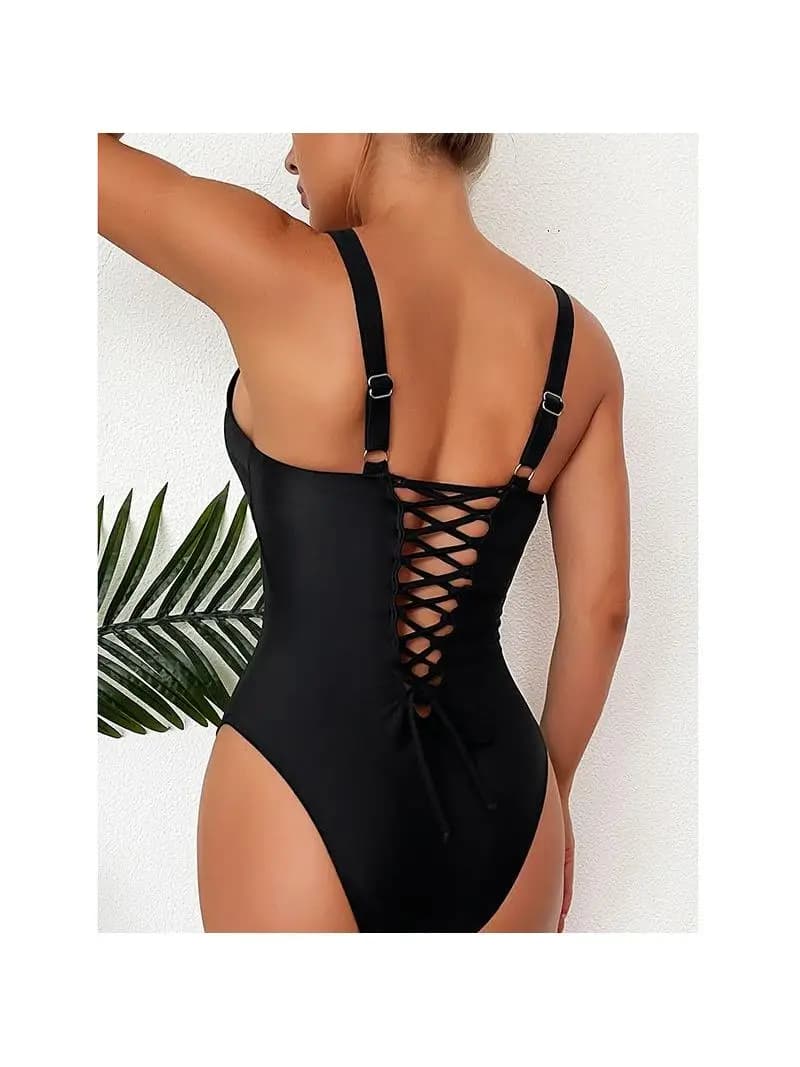 Full-size swimsuit with laces, woman's, sports, leisure, polyester, fast drying, sleeveless, colorful design