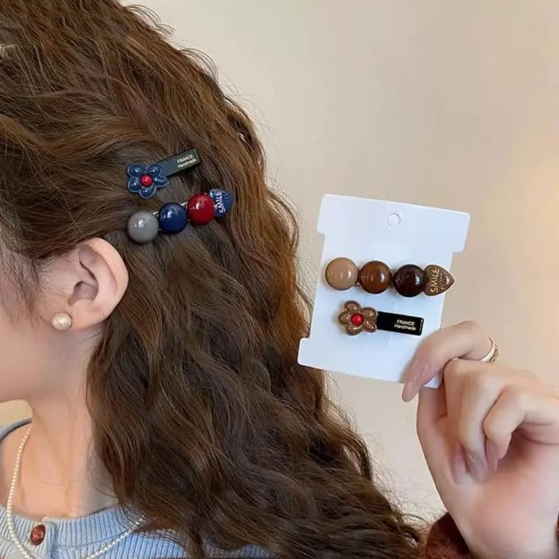 Handmade Flower Decor Hair Clips 2 Pcs Set Non Slip Grip Trendy Hair Accessories for Women Date Outing Daily Wear