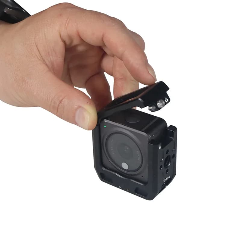 Rechargeable aluminum alloy quick release cage for DJI Action 2 main camera – Type-C charging, 1/4" and 3/8" Arri and Cold Shoe attachment