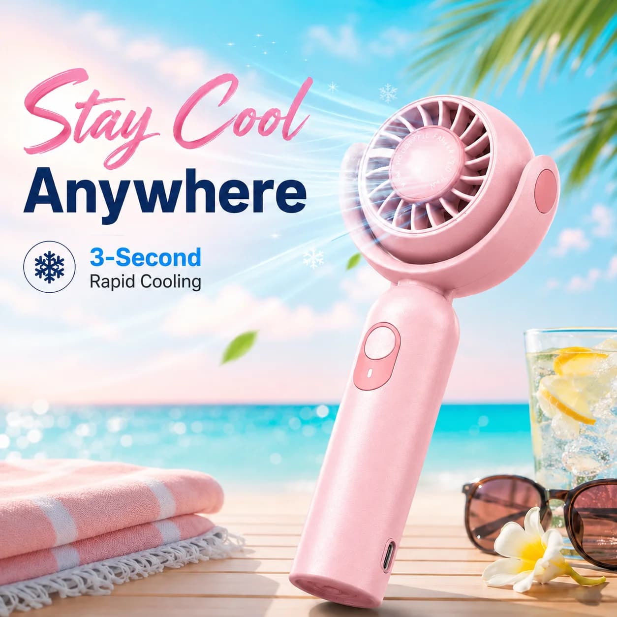 Ventilatore portatile palmare, mini ventilatore pieghevole turbo con vento potente, raffreddamento personale ultra silenzioso per viaggi, ufficio, attività all'aperto, rosa ciliegio