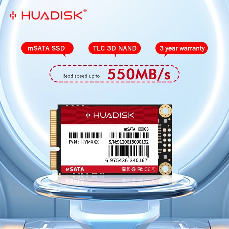 HUADISK mSATA SSD 128GB 256GB 512GB 1TB 2TB Mini SATA3 Disco rigido interno a stato solido per PC portatile HP
