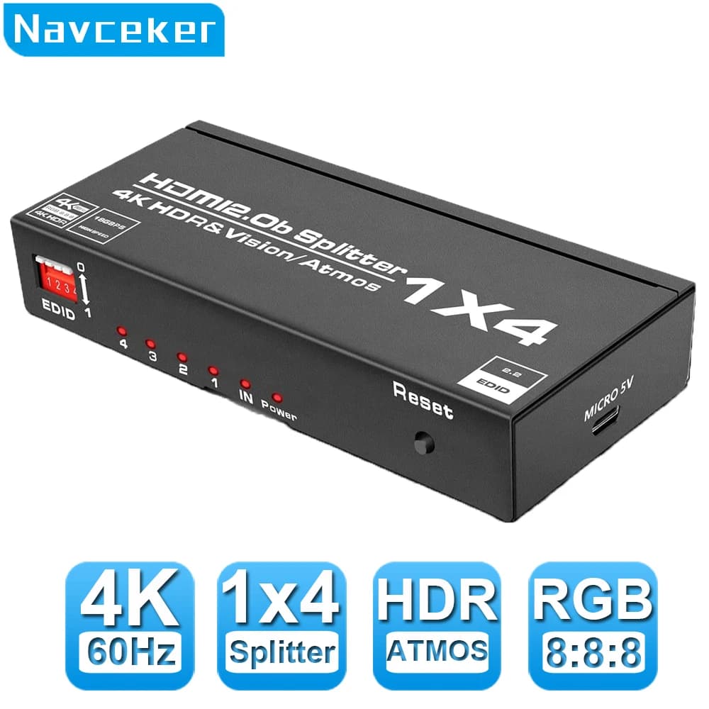 1x4 compatible Splitter Converter HDMI 4K 60Hz 1 In 4 Out Splitter HD 2.0 HDCP 1080P Dual DVD Display PS4 Xbox