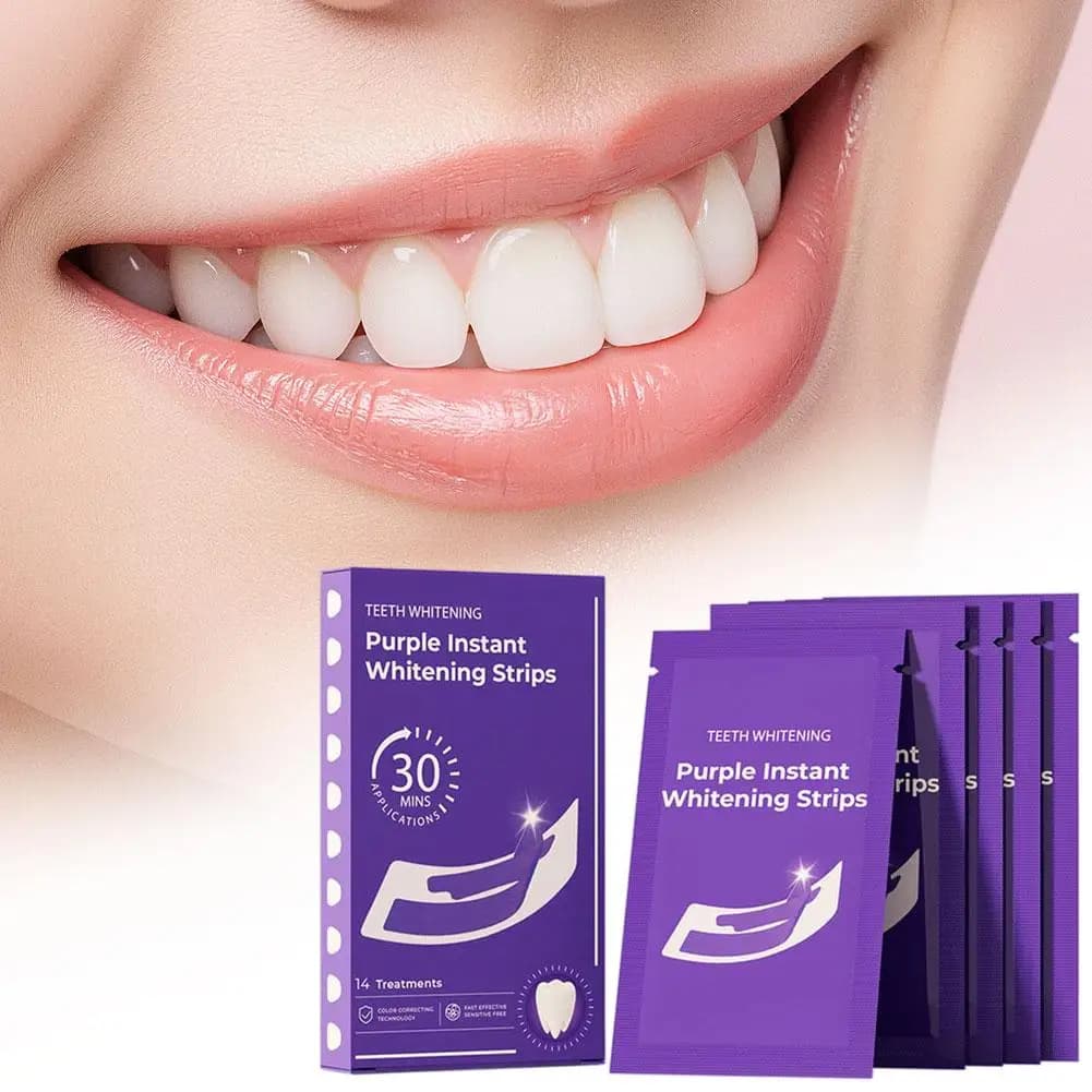 Whitening Strips for Denti in Gel Viola, Quick whitening in 30 Minutes, Sicure for the Nail Polish for Daily Use, Refresh the breath, Remove the Coffee Masks, Oral Care