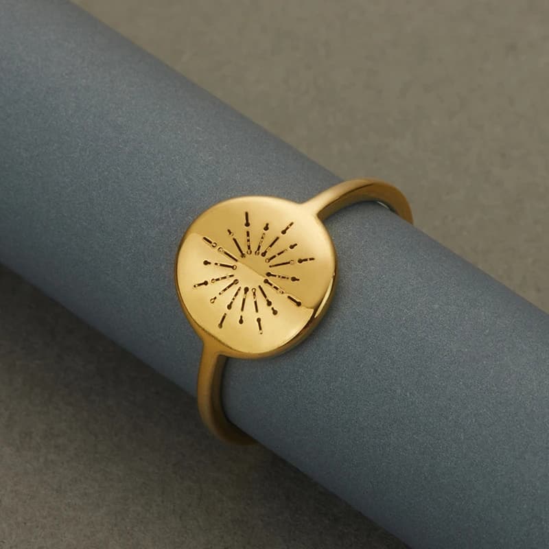 Kinitial Minimalist Stainless Steel Starburst The Sun Tarot Ring For Women Men Dainty Oval Statement Jewelry Gift