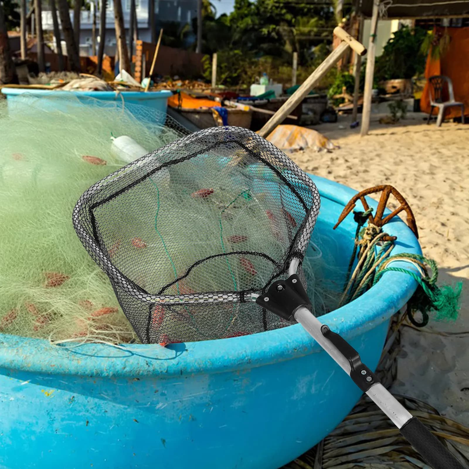 Rete da Pesca Pieghevole Compatta Portatile Leggera in Lega di Alluminio con Rete in Silicone e Design Anti-Groviglio per Acqua Salata e Dolce