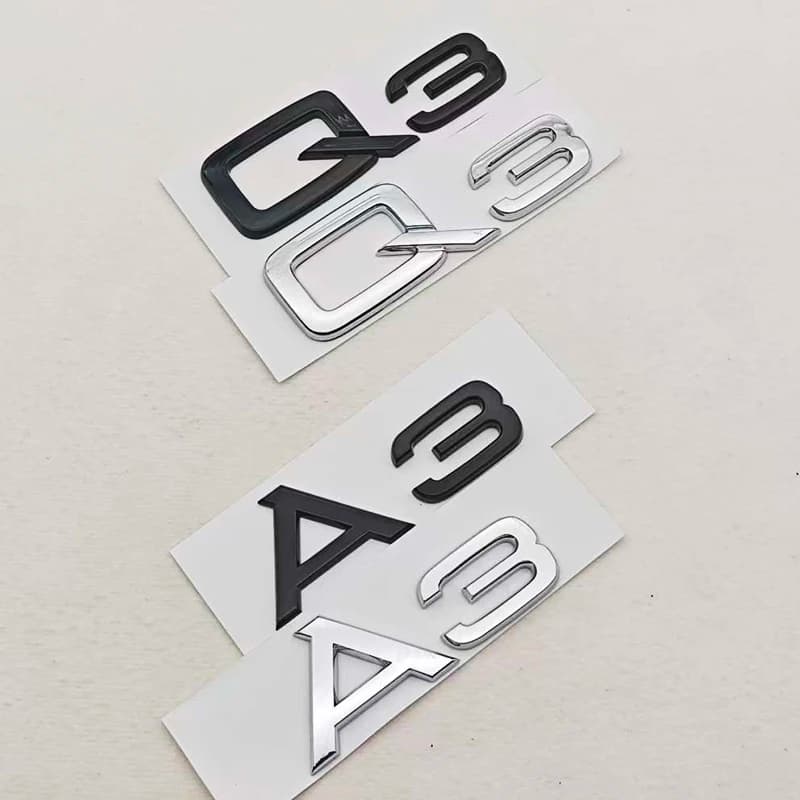 Lettere 3D in ABS Cromato Nero per Auto, Badge A3 Q3, Adesivi per Bagagliaio Posteriore, Decalcomanie per Audi A3 Q3, Accessori per Marcatura Posteriore
