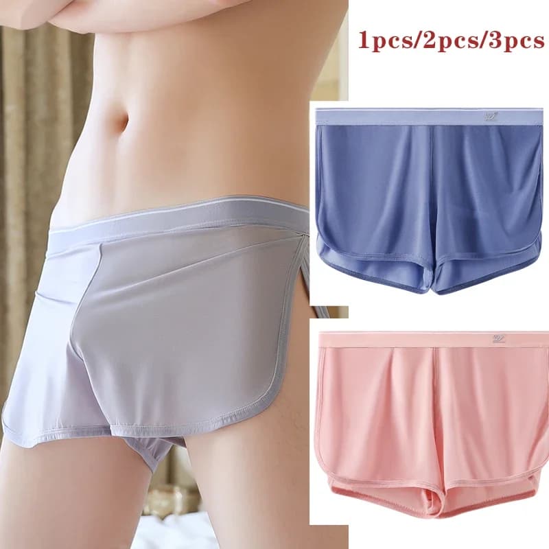 1 pz/2 pezzi/3 pezzi pantaloncini casual in seta di ghiaccio da uomo freschi e traspiranti lato aperto per pantaloncini freccia estivi per la casa