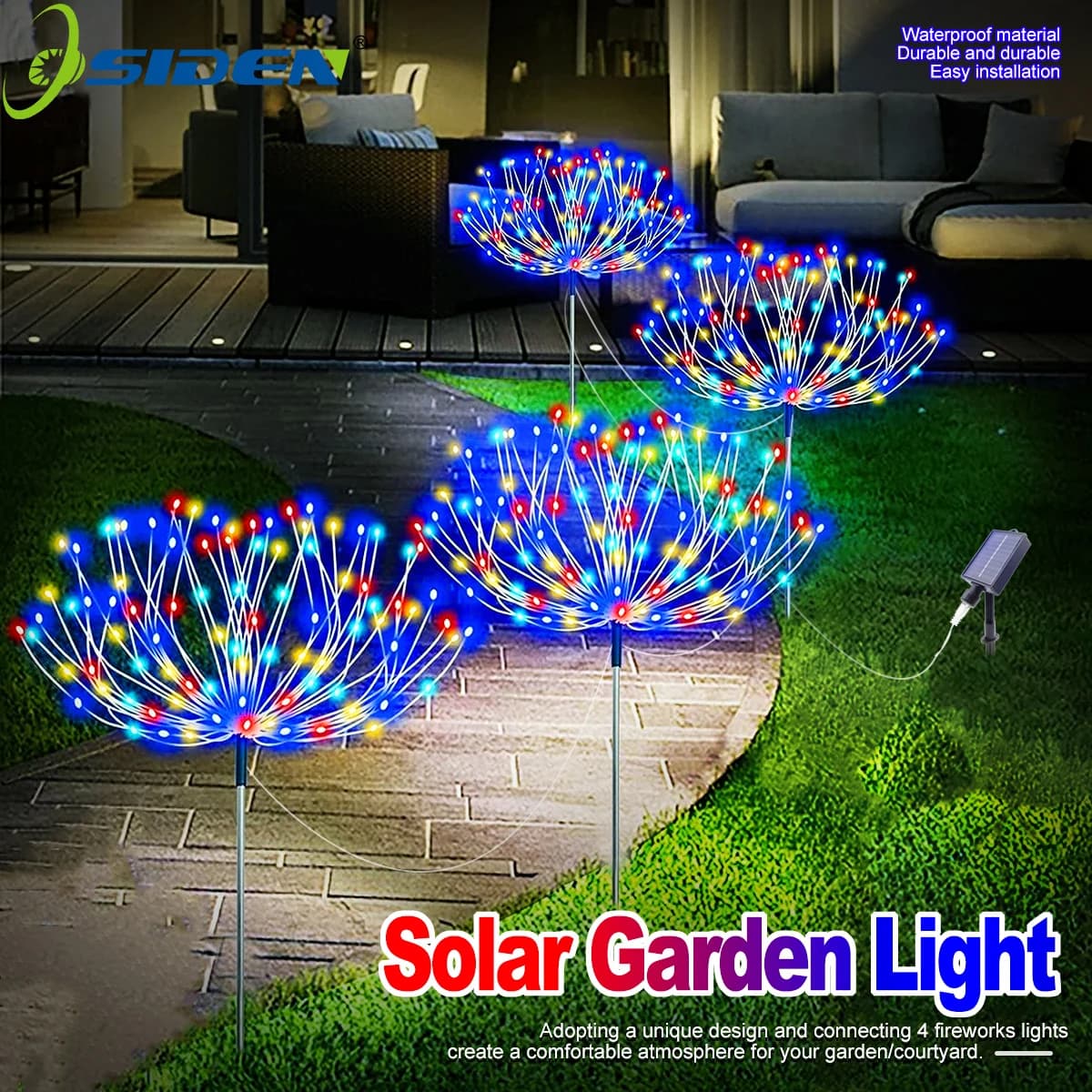 4PCS luci solari a LED per fuochi d'artificio 1 con 4 luci da esterno impermeabili 240LED/320LED per la decorazione del giardino 8 modalità String Fairy Light