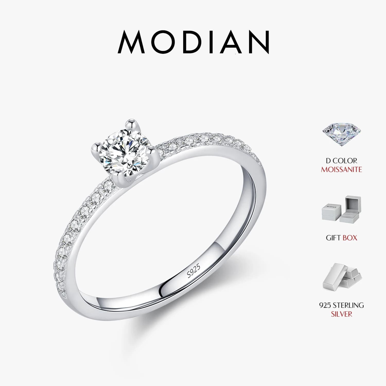 MODIAN D Color Moissanite Ring Delicate Square 925 Sterling Silver Lab Diamond Ring For Women Wedding Statement Jewelry