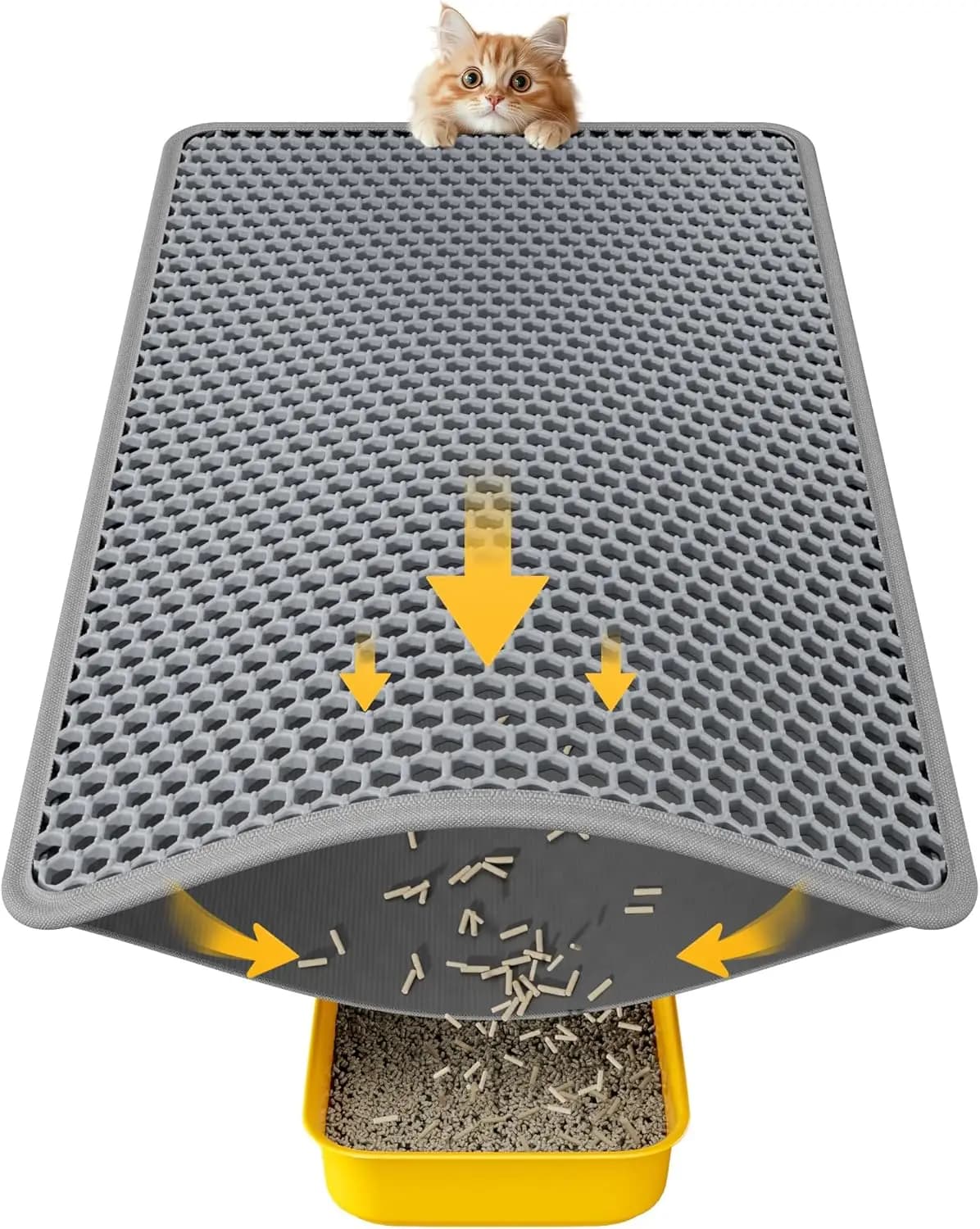 Tappetino per lettiera per gatti - Tappetino piccolo per catturare lettiera da 23,2 x 14,6 pollici, facile da pulire, impermeabile, antiscivolo, per pavimento, grigio