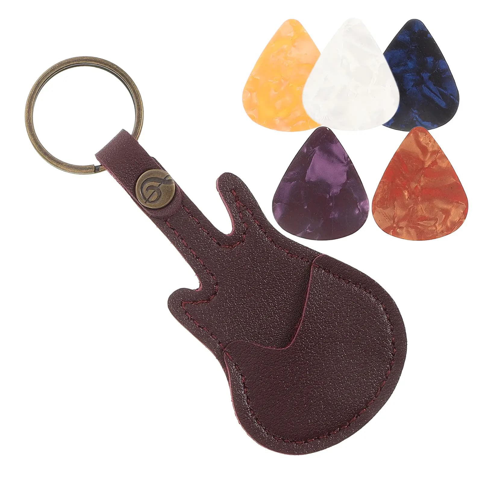 Set Porta Plettri per Chitarra in PU e Rame, Custodia Portatile per Plettri con Portachiavi, Piccoli Plettri per Chitarra Acustica ed Elettrica