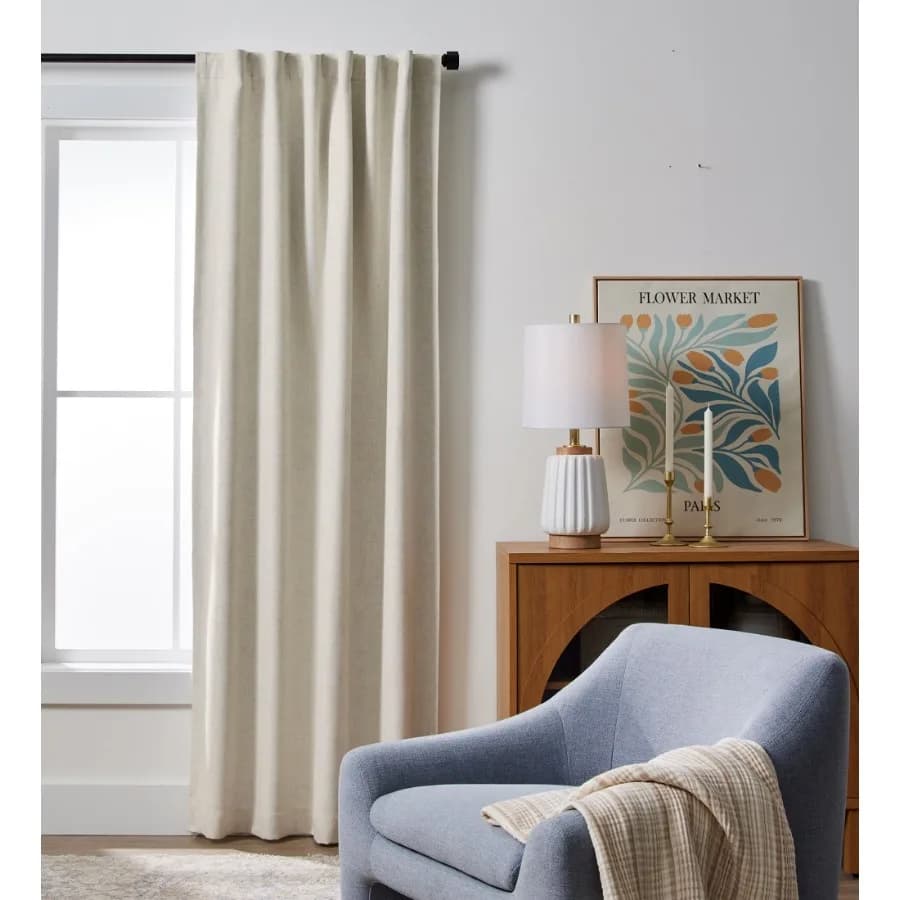 100% Blackout Linen Blend Single Curtain 50x84 Vanilla Dream