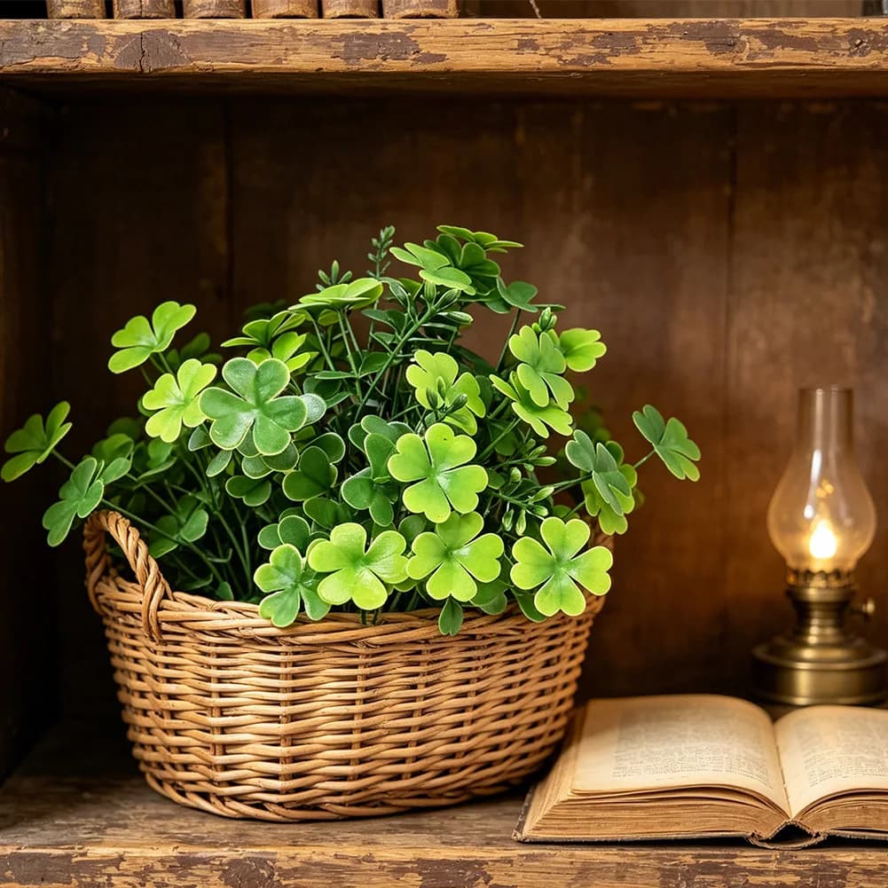 Plastic Faux Foliage Artificial Clover Plant Realistic Appearance No Maintenance Required Long Lasting Material